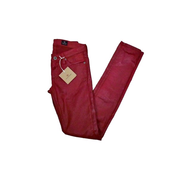 AG Adriano Goldschmied Legging 24 Super Skinny Coated Leatherette Ankle Jean Red - Picture 2 of 14